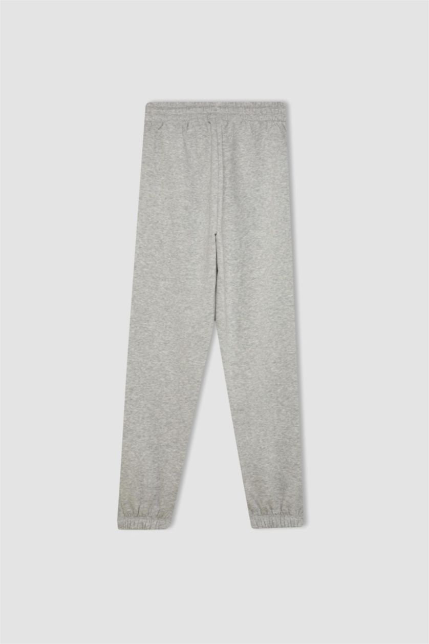 Women Grey Melange Standard Fit Elastic Waist Basic Thick Jogger Sweatpants