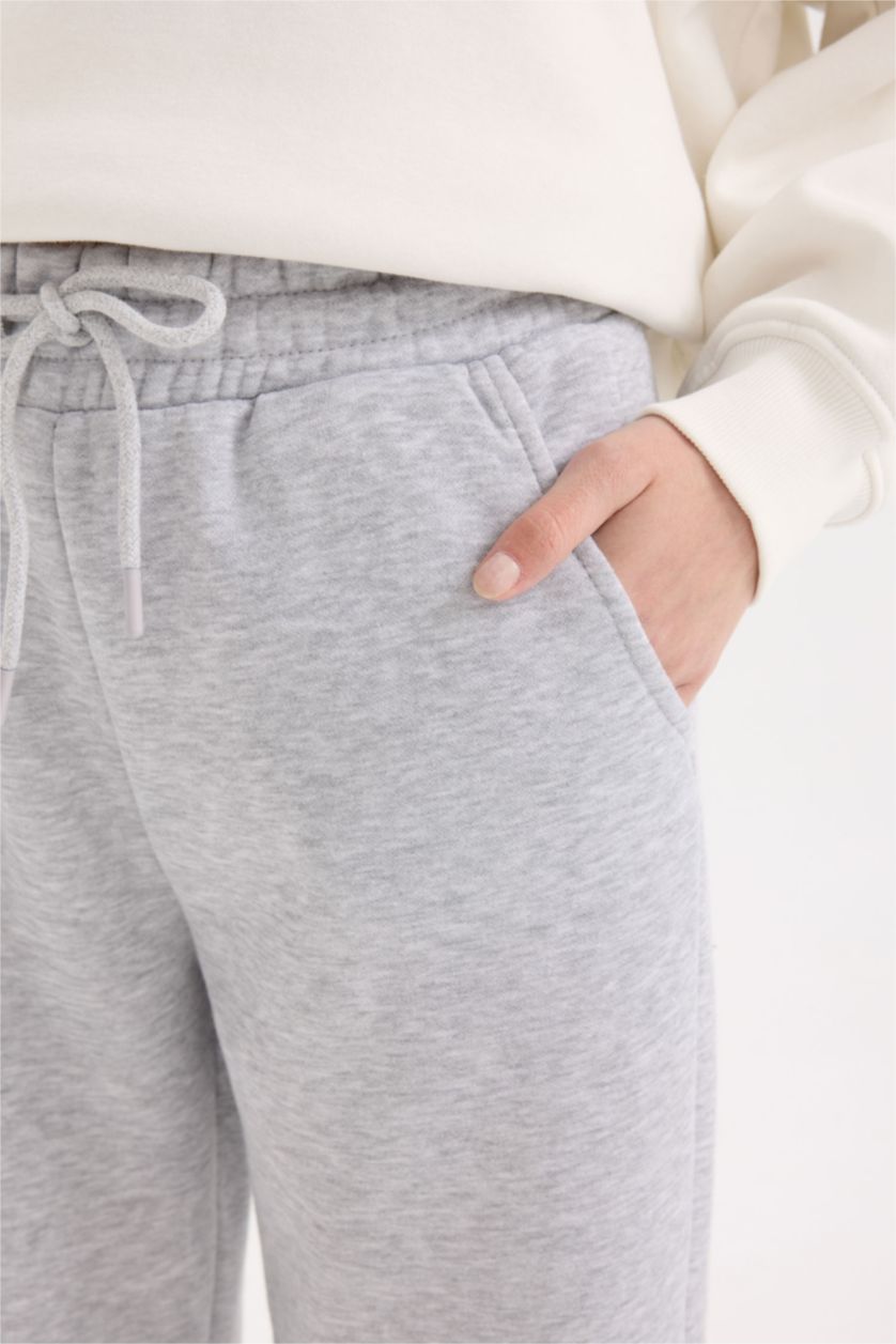 Women Grey Melange Standard Fit Elastic Waist Basic Thick Jogger Sweatpants