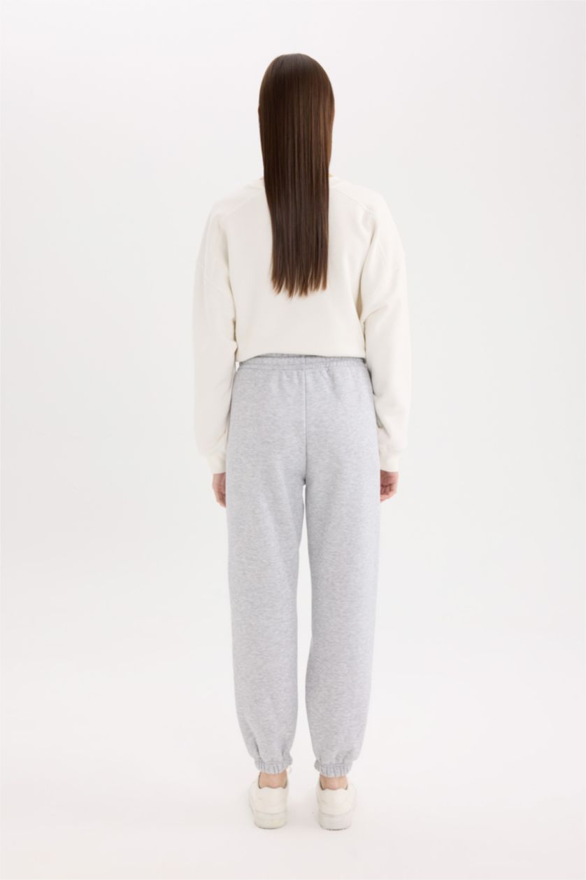 Women Grey Melange Standard Fit Elastic Waist Basic Thick Jogger Sweatpants