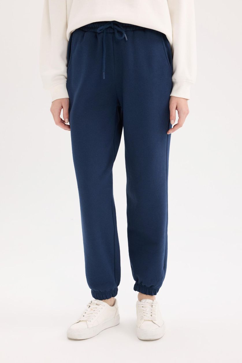 نساء كحلي بنطرون قماش سميك جوجر فيت بساق مطاطي