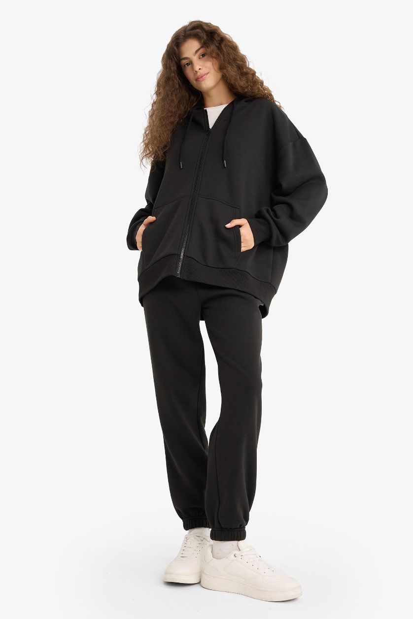 FEMME Noir Pantalon de jogging épais à chevilles élastiques