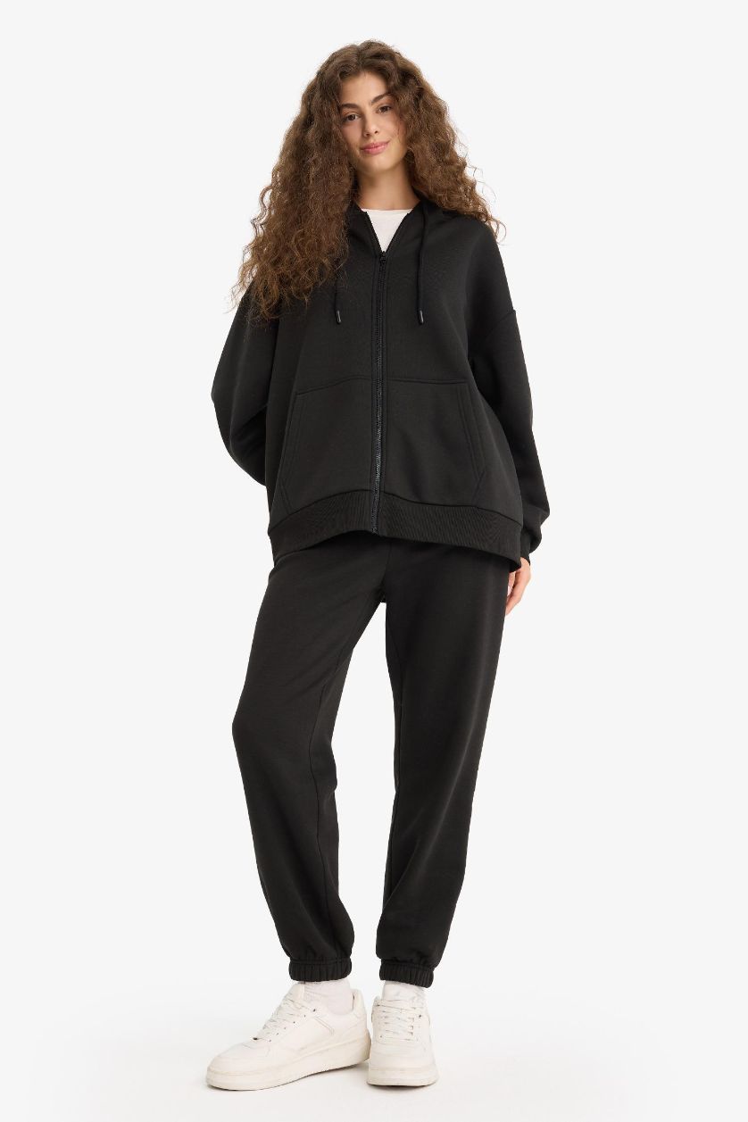 FEMME Noir Pantalon de jogging épais à chevilles élastiques