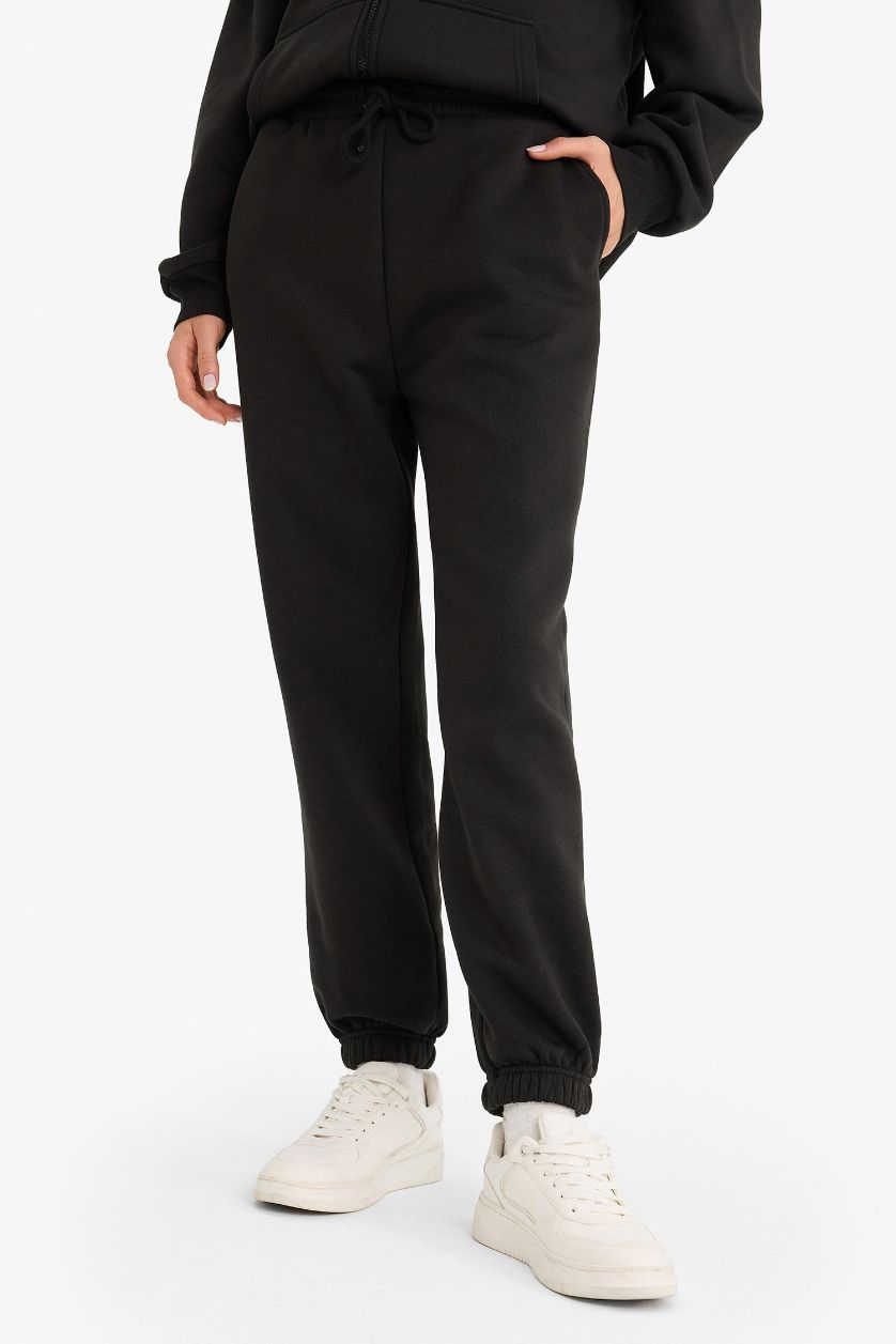 FEMME Noir Pantalon de jogging épais à chevilles élastiques