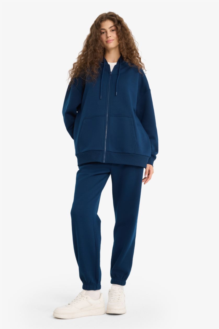 Woman NAVY Jogger Fit Elastic Banded Leg Thick Fabric Trousers