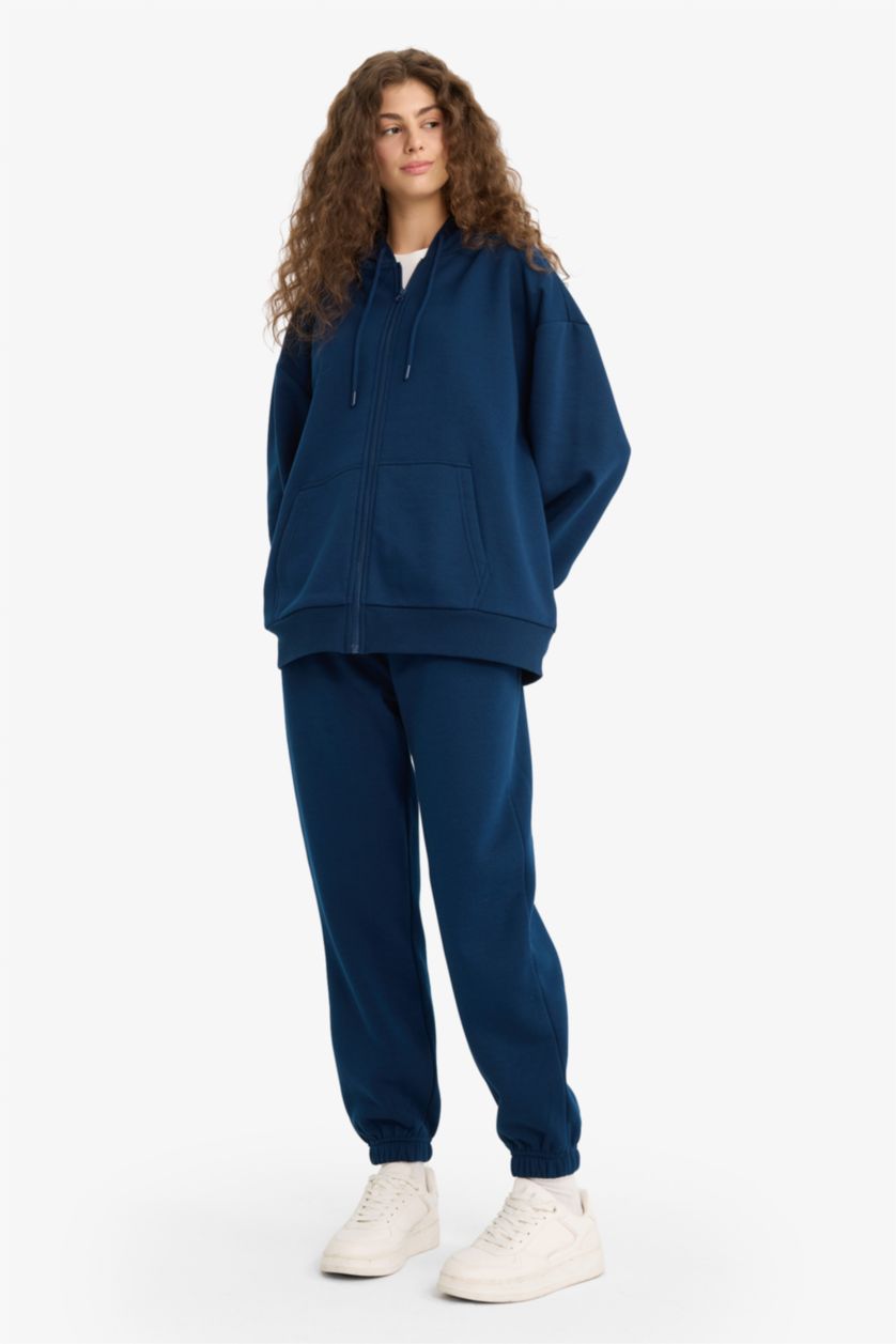 Woman NAVY Jogger Fit Elastic Banded Leg Thick Fabric Trousers