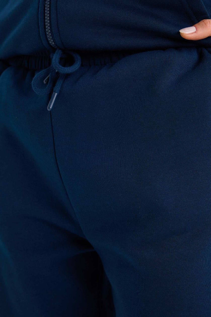 نساء كحلي بنطرون قماش ثقيل جوجر فيت برجل مطاطي