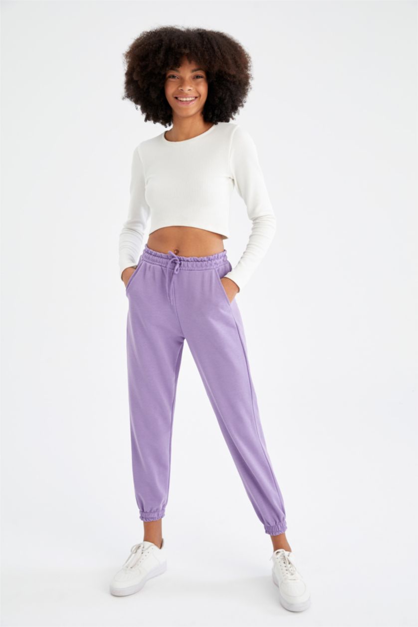 Woman Purple Relax Fit Tie Waist Joggers