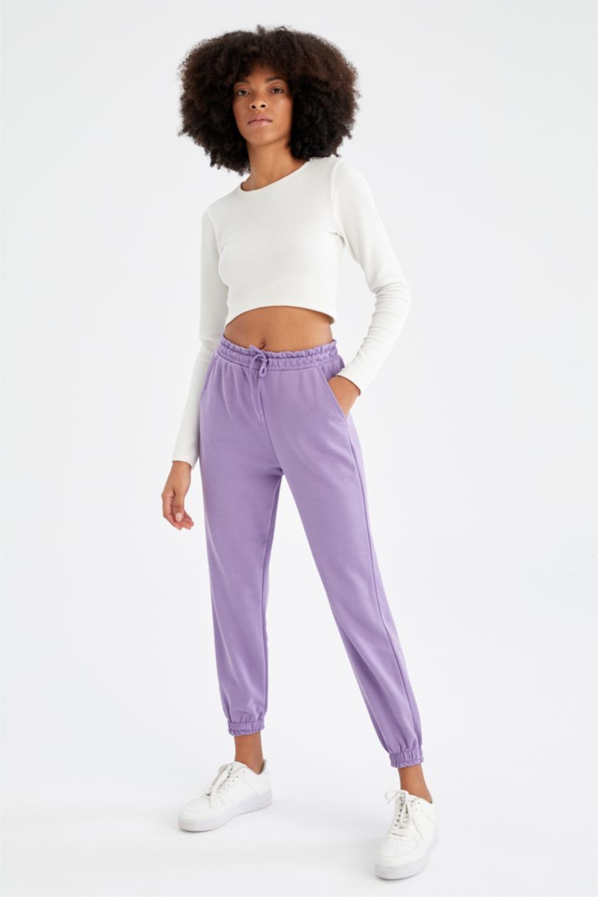 Woman Purple Relax Fit Tie Waist Joggers