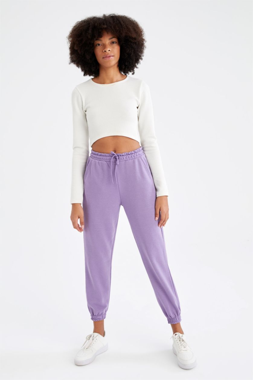 Woman Purple Relax Fit Tie Waist Joggers