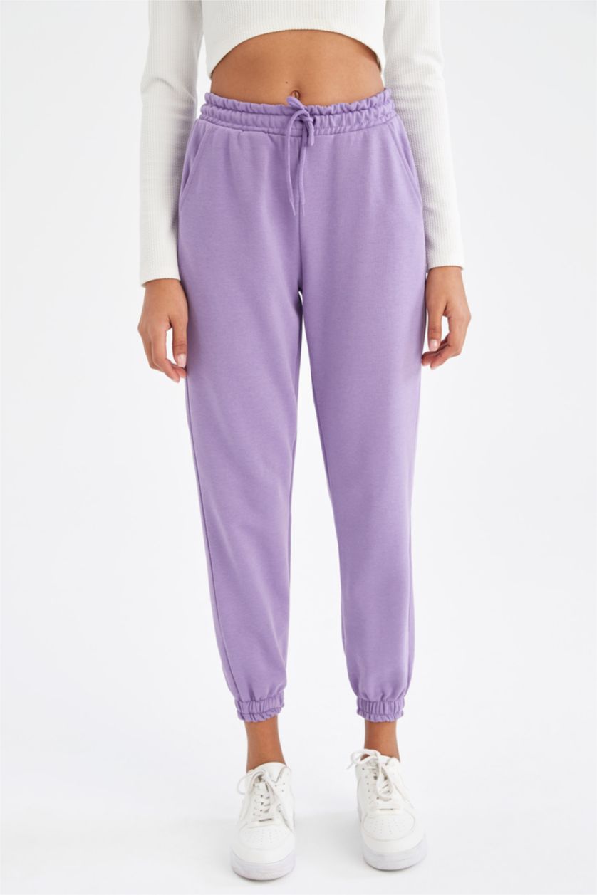 Woman Purple Relax Fit Tie Waist Joggers