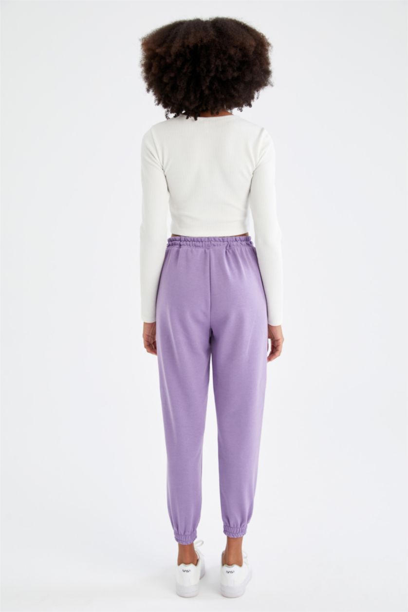 Woman Purple Relax Fit Tie Waist Joggers