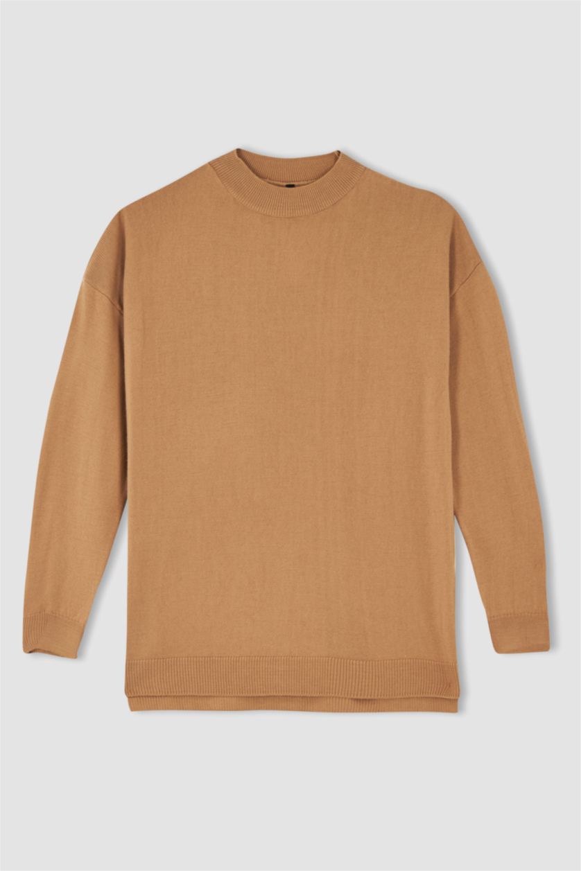 WOMAN Beige Regular Fit Half Turtleneck Tunic