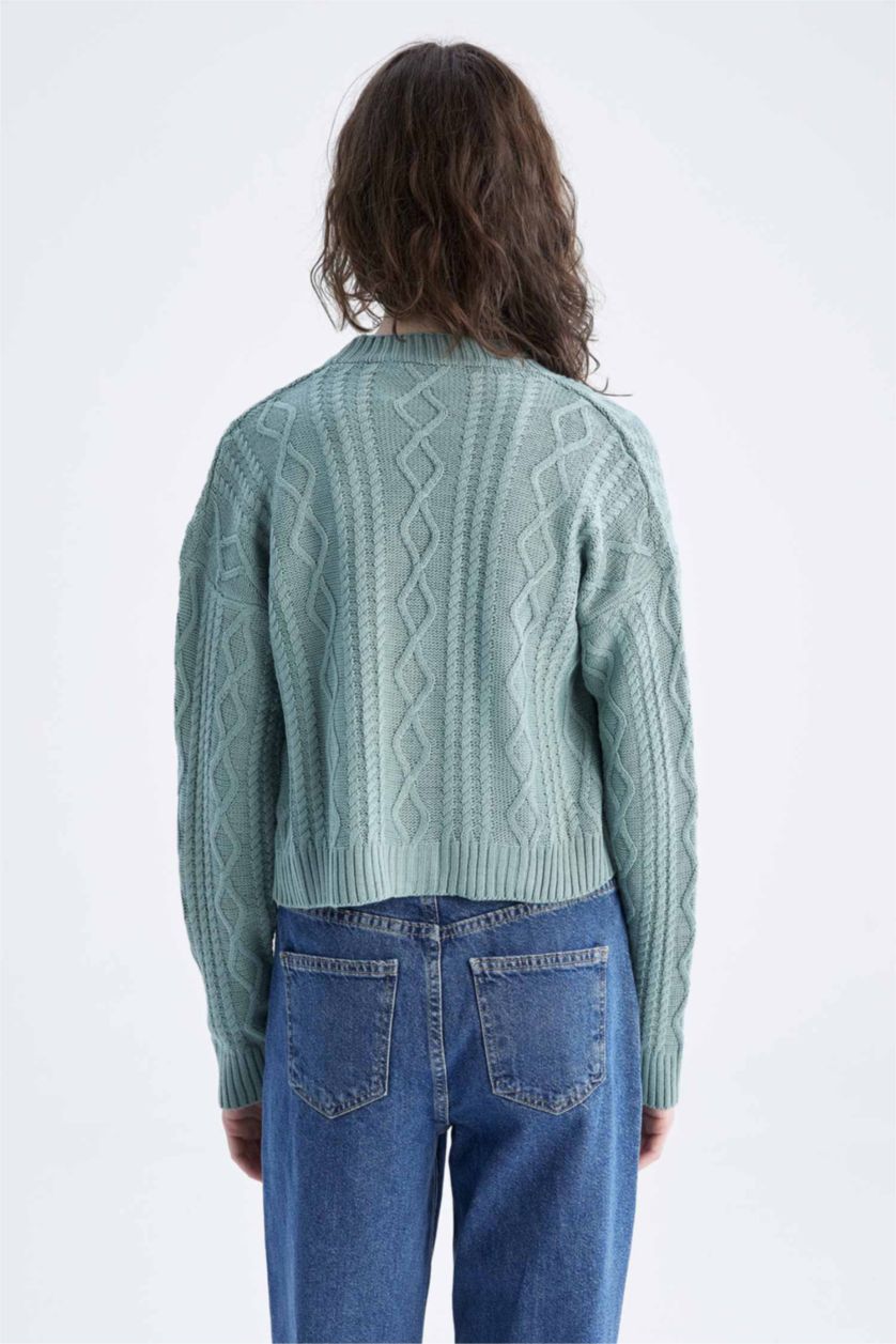 FEMME Vert Clair Cardigan boutonné à col en V coupe classique