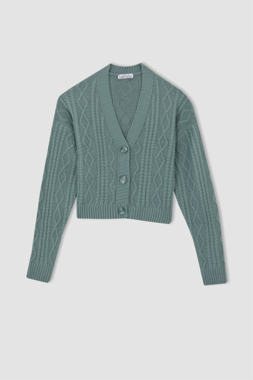 FEMME Vert Clair Cardigan boutonné à col en V coupe classique