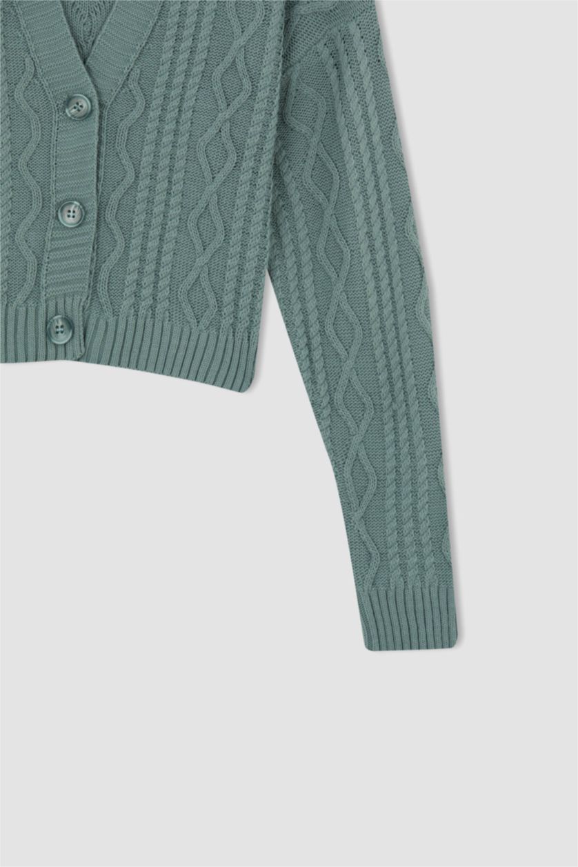 FEMME Vert Clair Cardigan boutonné à col en V coupe classique