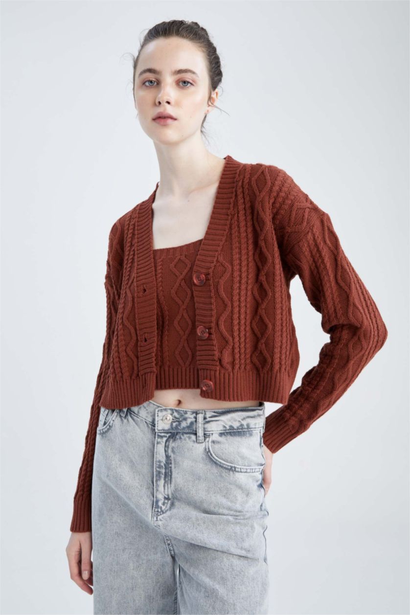 WOMAN Dark Rose Regular Fit V-Neck Cardigan