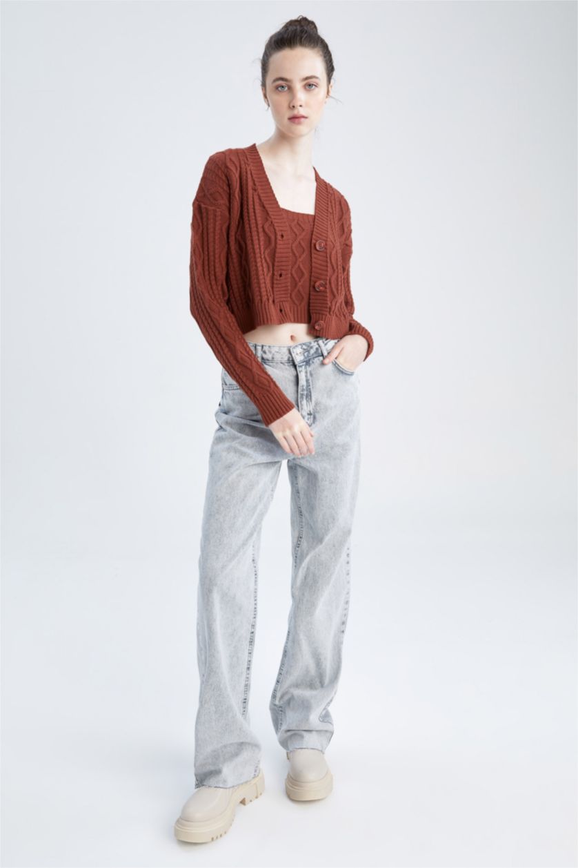 WOMAN Dark Rose Regular Fit V-Neck Cardigan