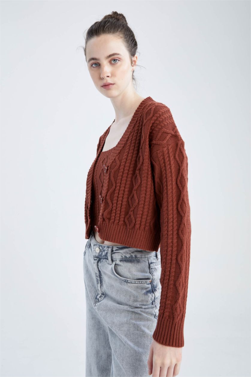 WOMAN Dark Rose Regular Fit V-Neck Cardigan