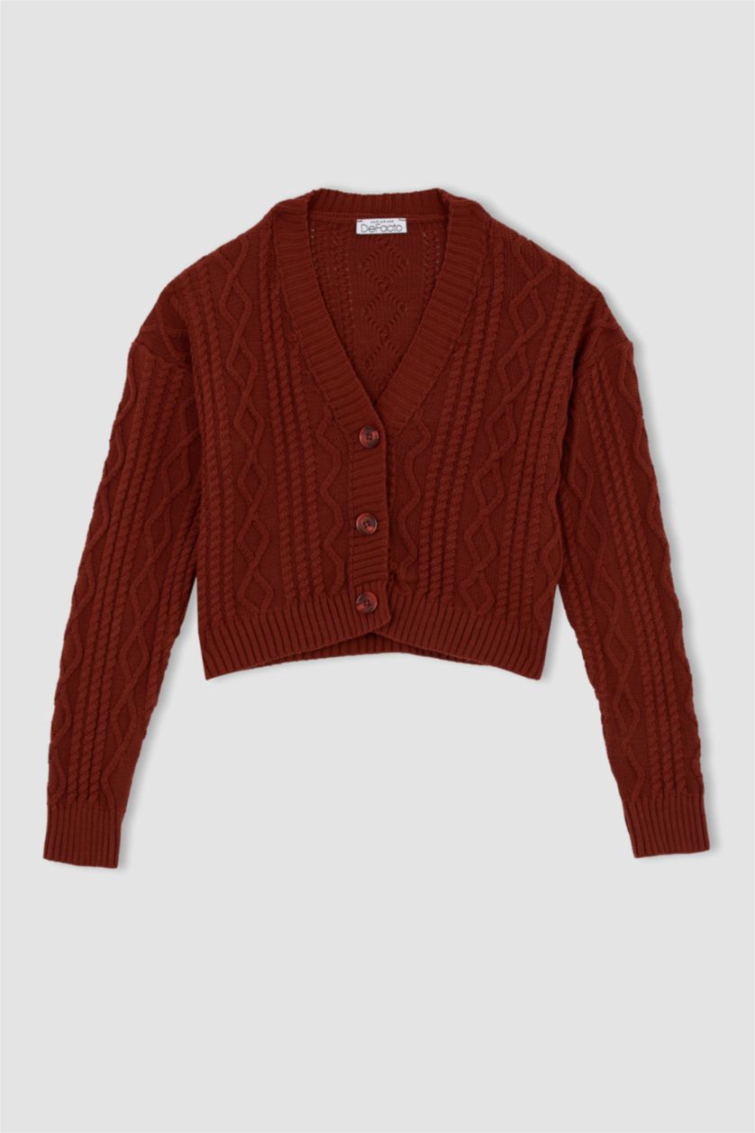 WOMAN Dark Rose Regular Fit V-Neck Cardigan