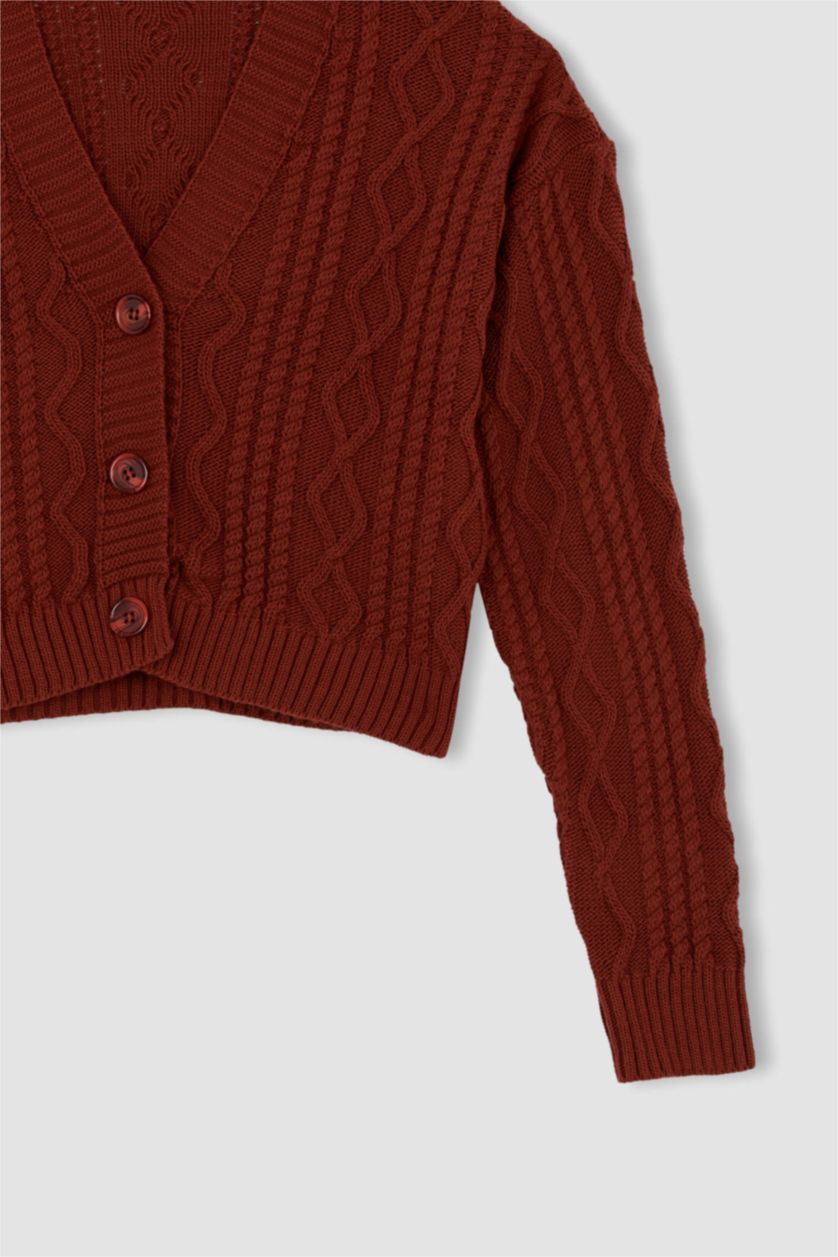 WOMAN Dark Rose Regular Fit V-Neck Cardigan