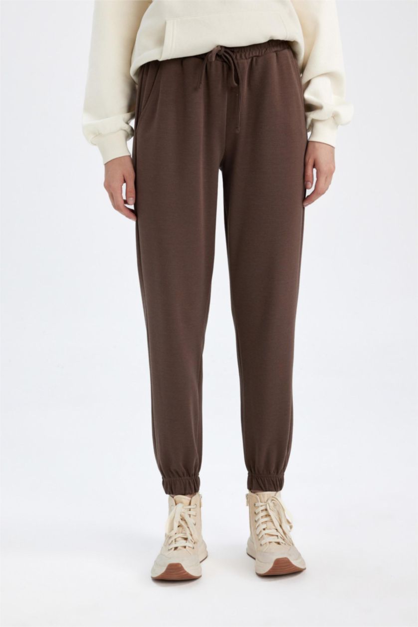 نساء بني بنطلون بجامة رياضي جوجر قصة عادية برجل مطاطي وجيب