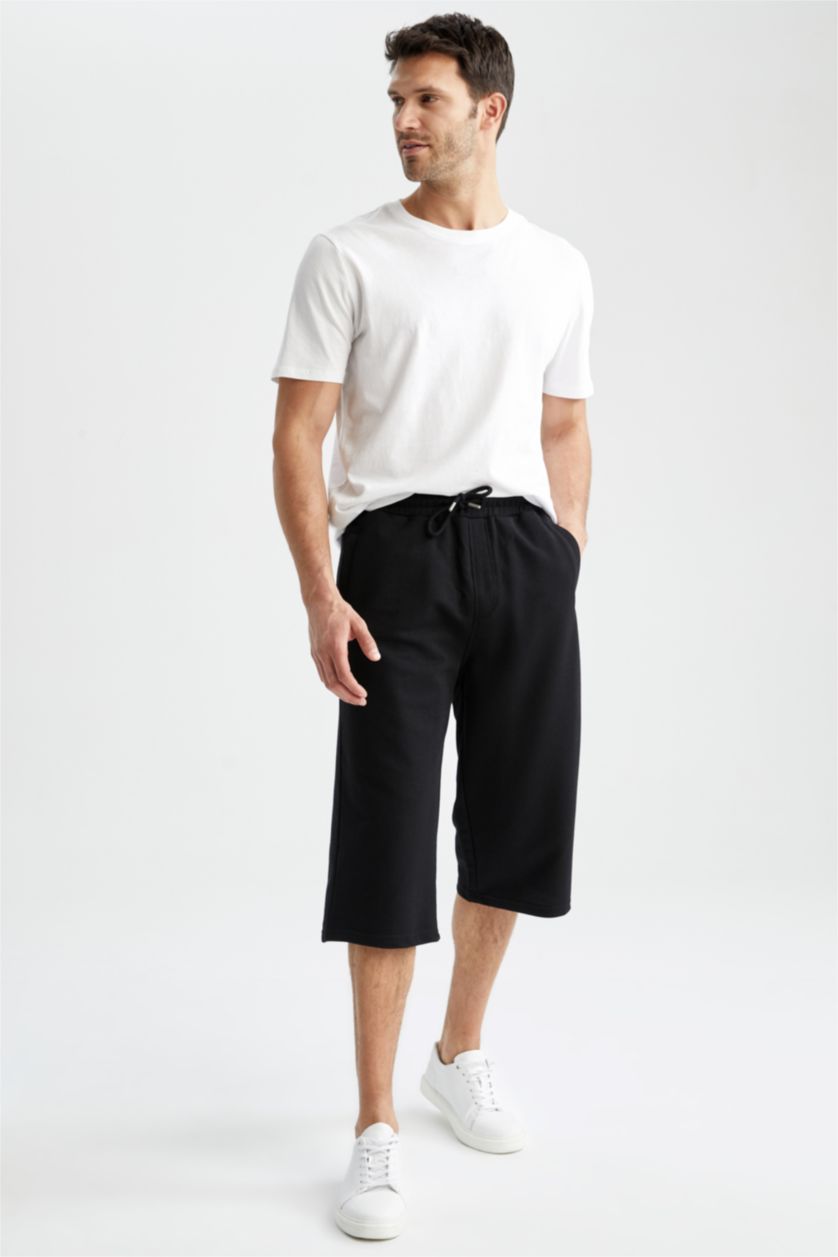 Erkek Siyah Regular Fıt Uzun Şort