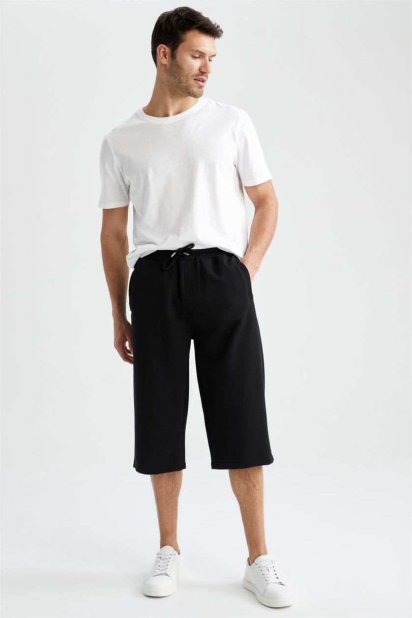Erkek Siyah Regular Fıt Uzun Şort
