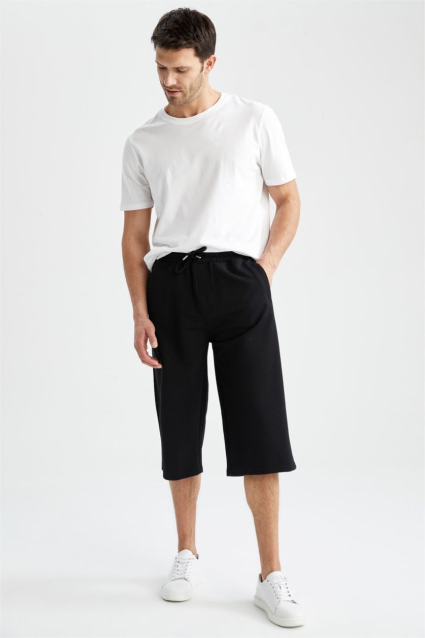 Erkek Siyah Regular Fıt Uzun Şort