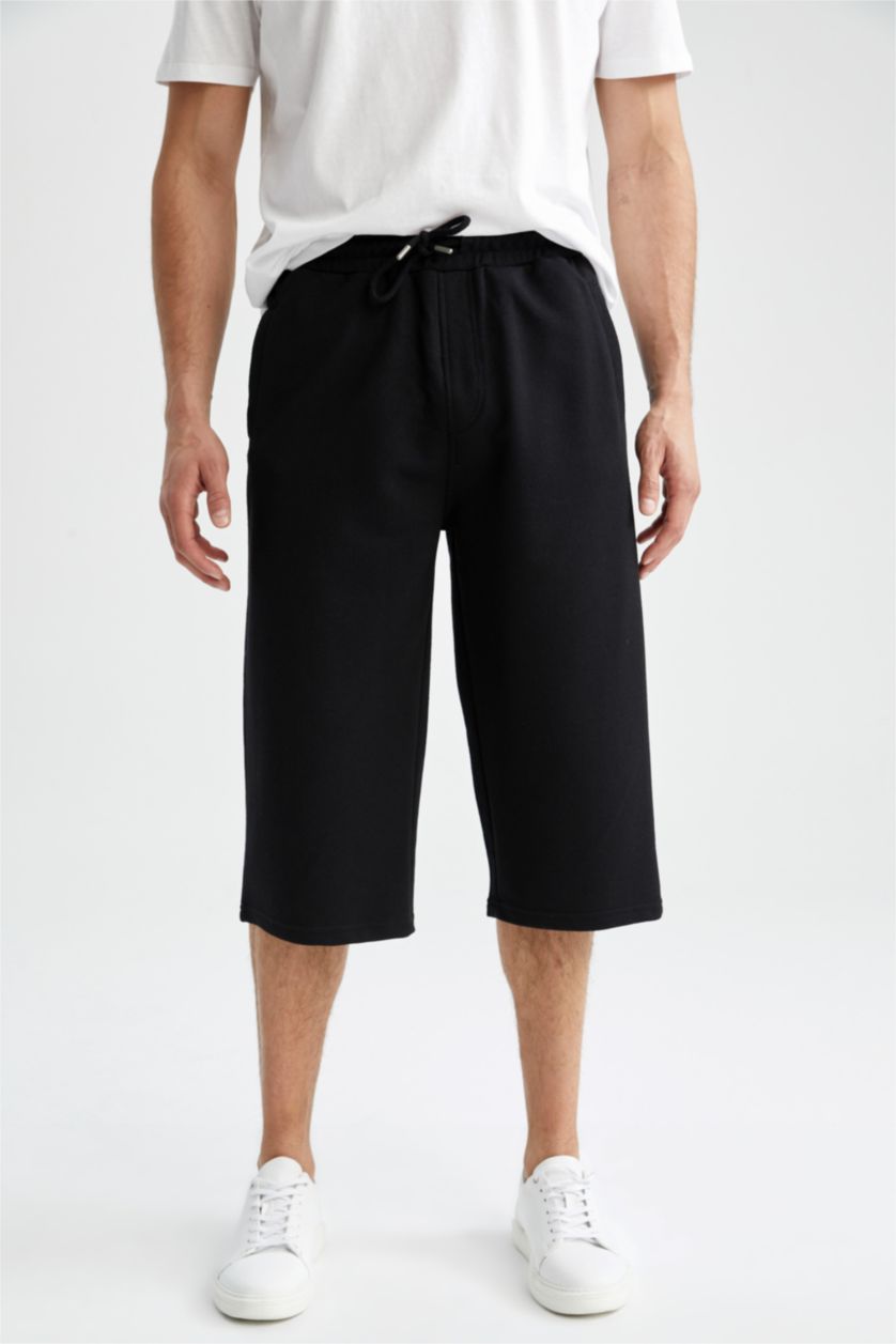 Erkek Siyah Regular Fıt Uzun Şort