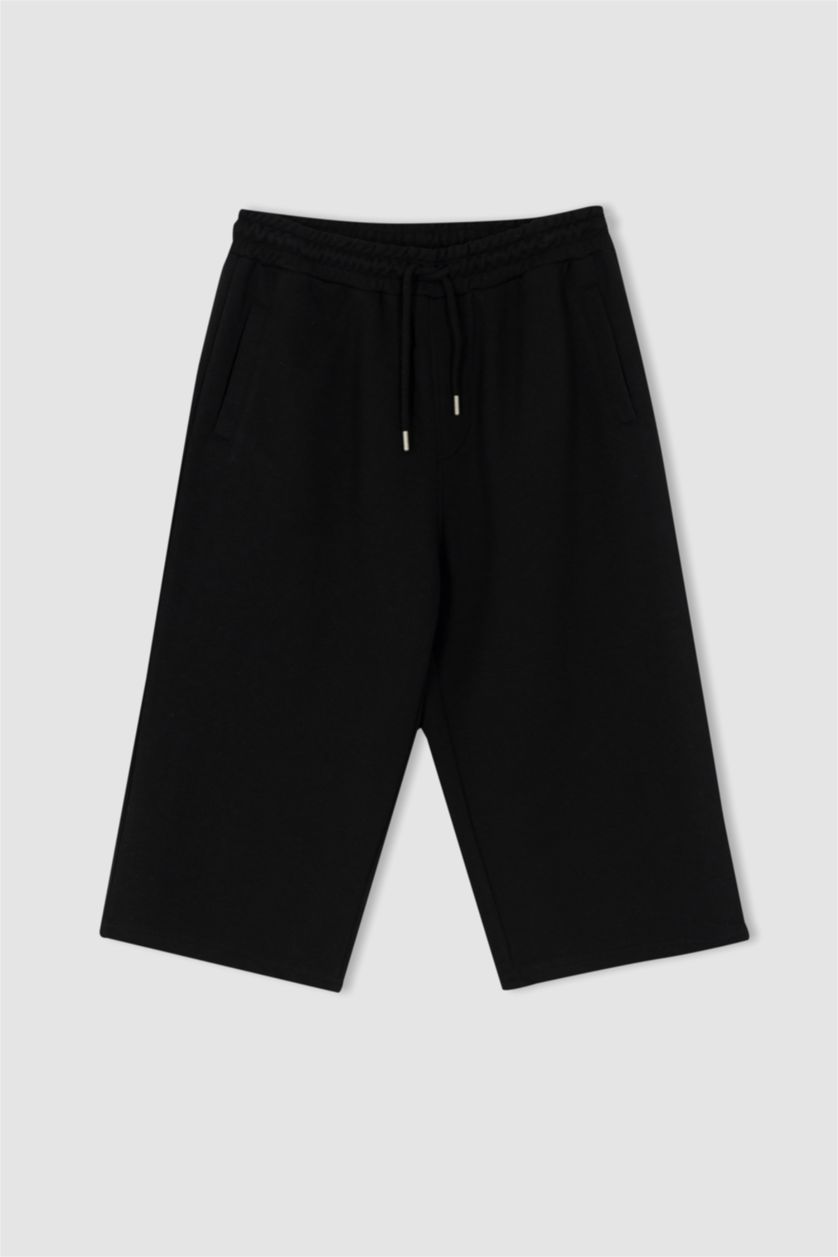 Erkek Siyah Regular Fıt Uzun Şort