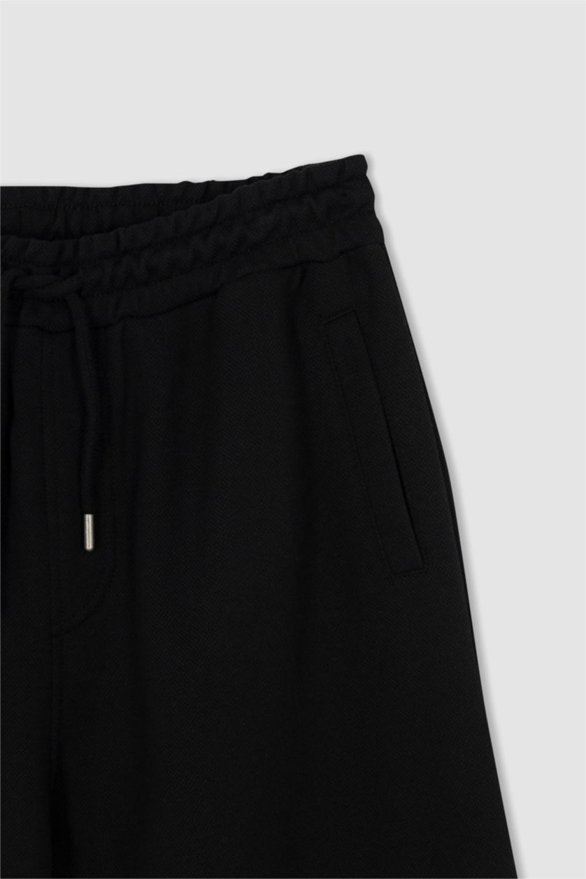 Erkek Siyah Regular Fıt Uzun Şort