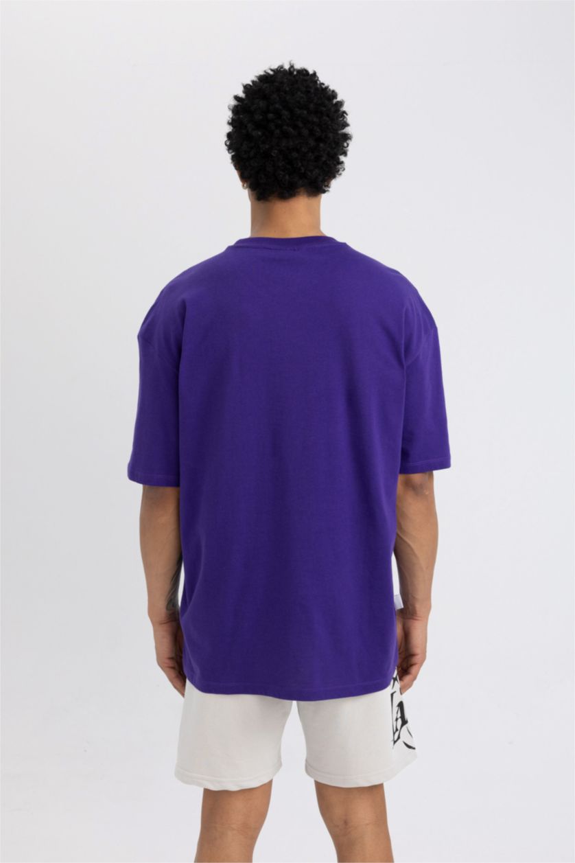 رجالي بنفسجي غامق تي شيرت أوفر سايز برقبة مستديرة من لوس أنجلوس ليكرز
