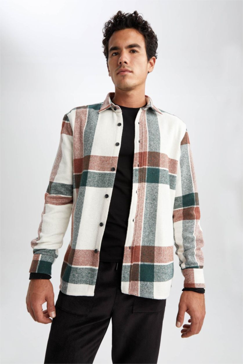 Чоловічий Пісочний Сорочка з довгим рукавом стандартного крою у клітку Woodcutter для чоловіків