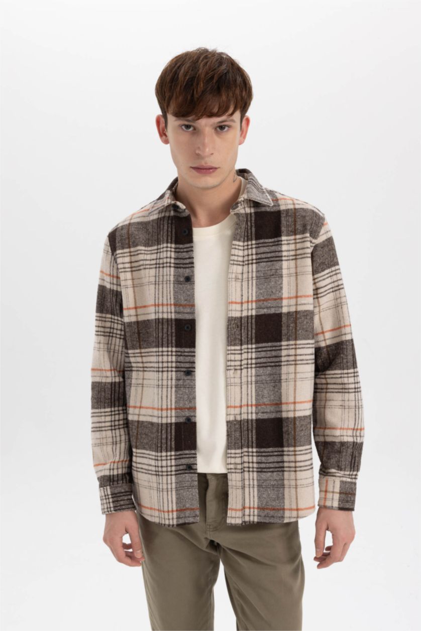 Чоловічий Бежевий Сорочка з довгим рукавом стандартного крою у клітку Woodcutter для чоловіків