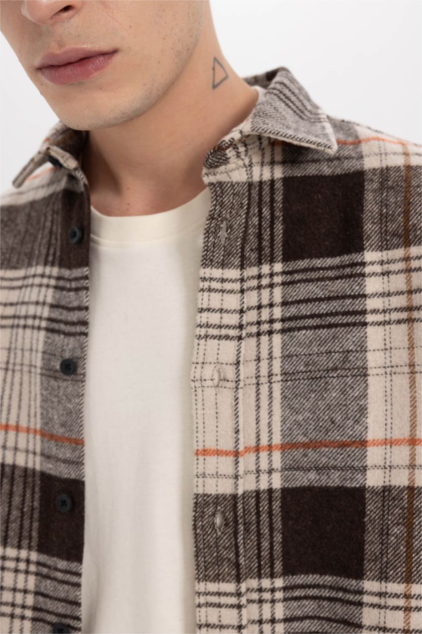 Чоловічий Бежевий Сорочка з довгим рукавом стандартного крою у клітку Woodcutter для чоловіків