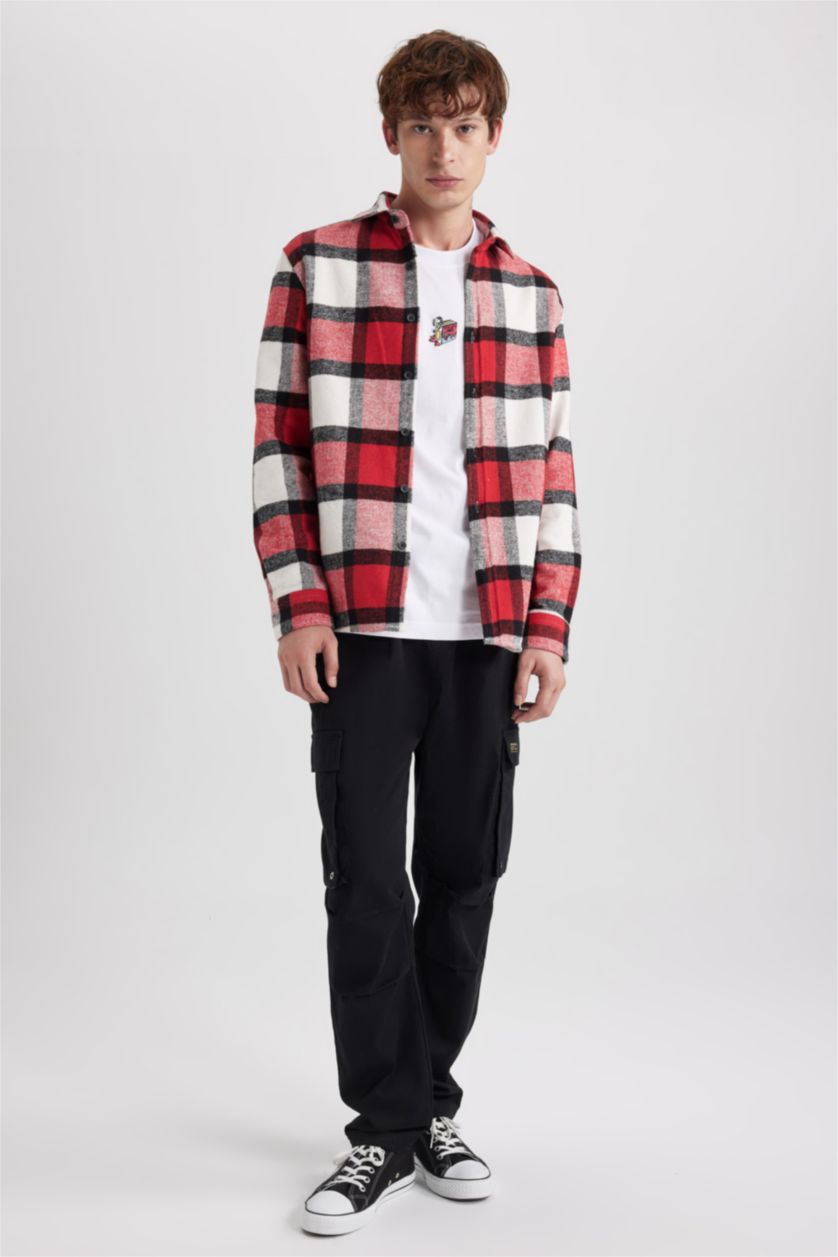 MAN Red Regular Fit Polo Collar Plaid Lumberjack Flannel Shirt