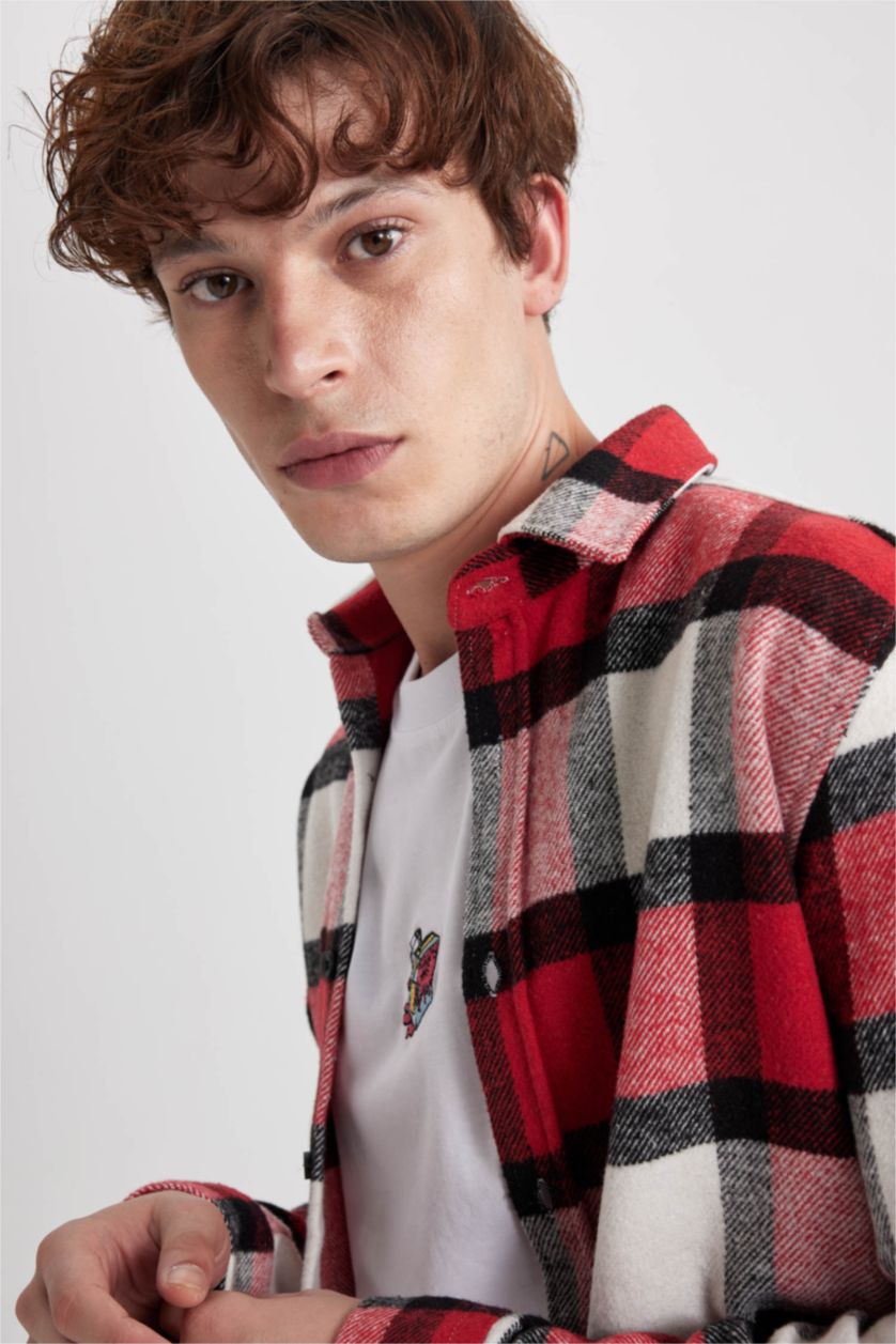 MAN Red Regular Fit Polo Collar Plaid Lumberjack Flannel Shirt