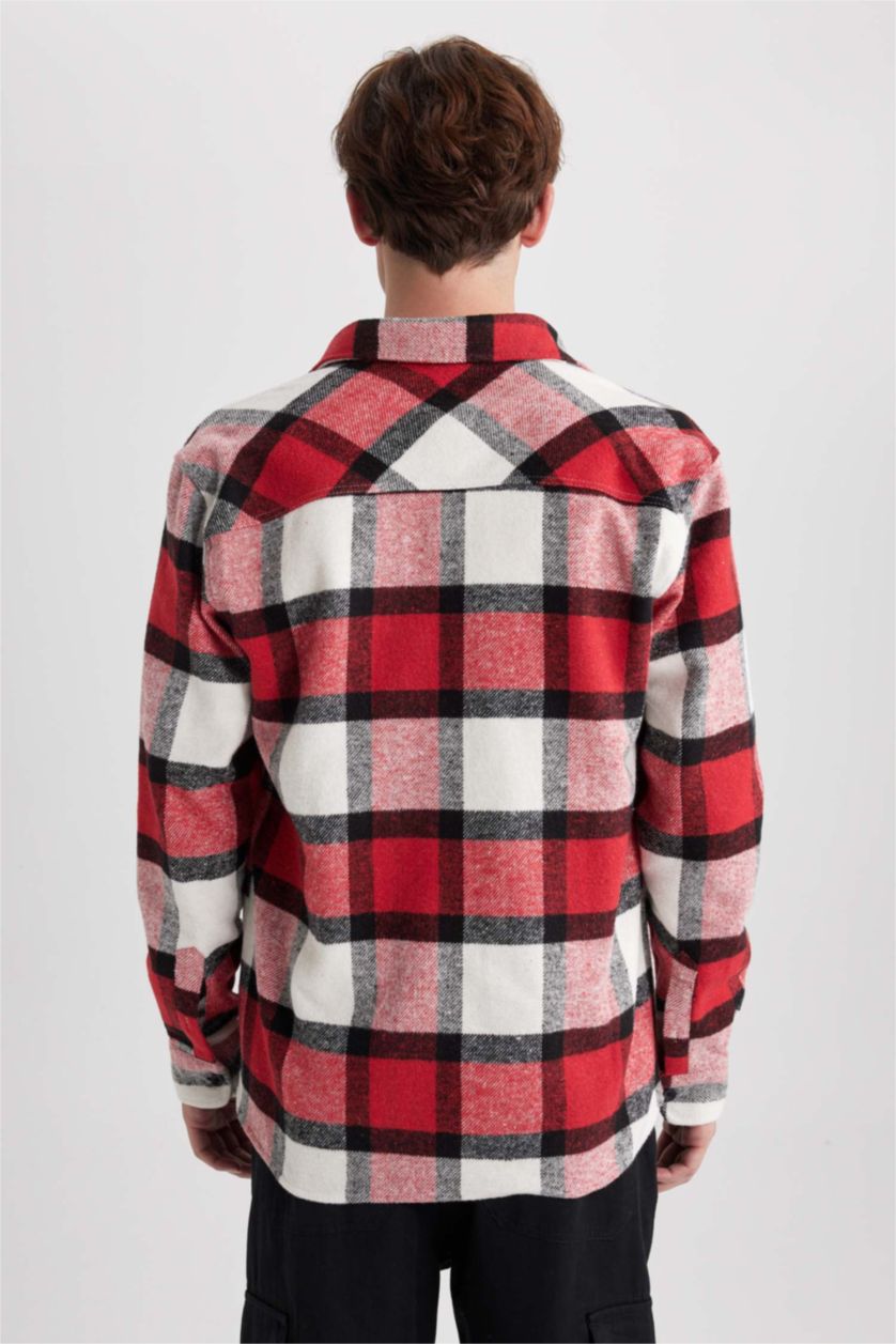 MAN Red Regular Fit Polo Collar Plaid Lumberjack Flannel Shirt