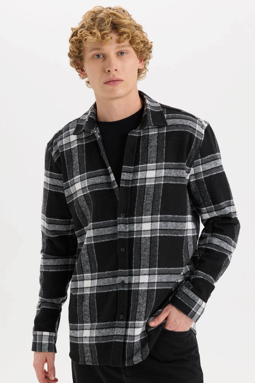 Erkek Antrasit Regular Fit Kareli Oduncu Flanel Uzun Kollu Gömlek