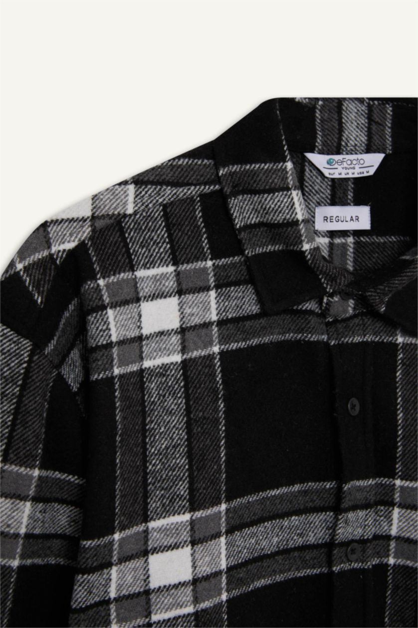 Erkek Antrasit Regular Fit Kareli Oduncu Flanel Uzun Kollu Gömlek