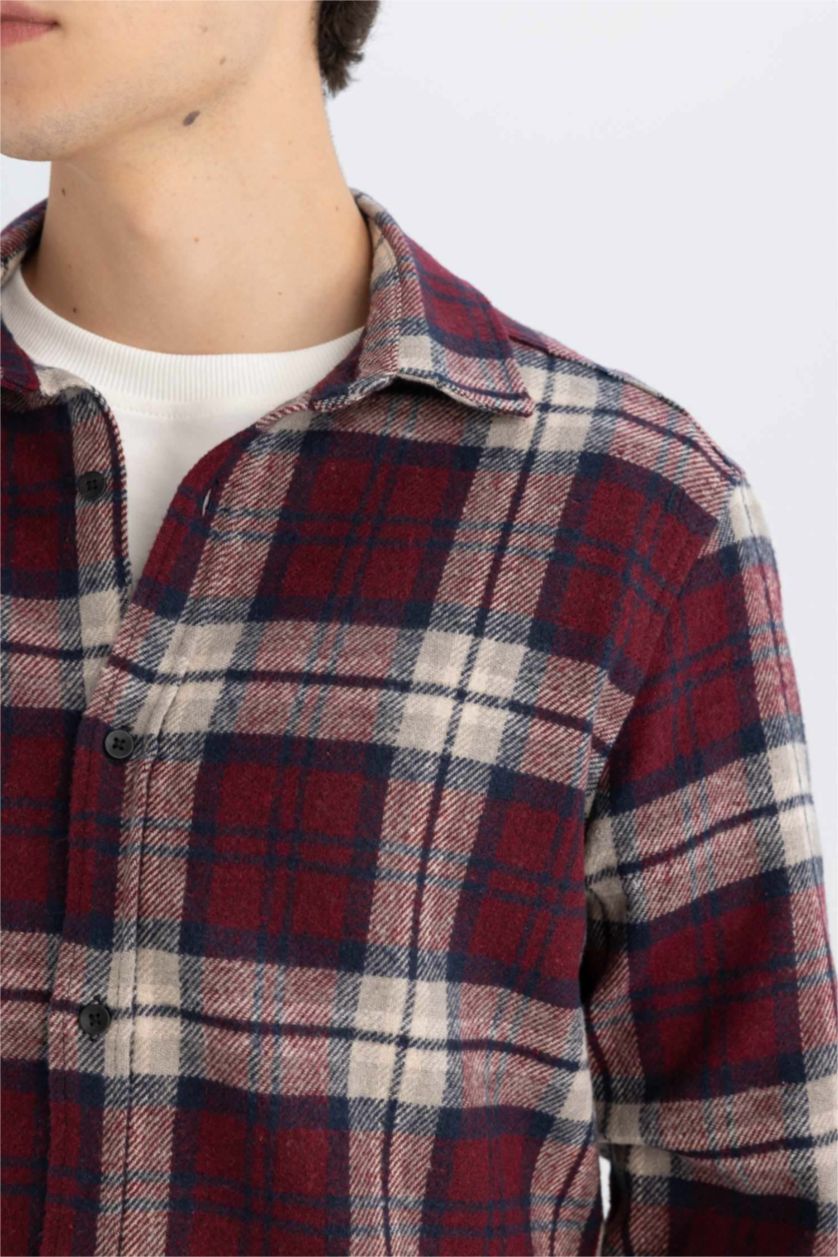 Erkek Bordo Regular Fıt Oduncu Uzun Kollu Gömlek