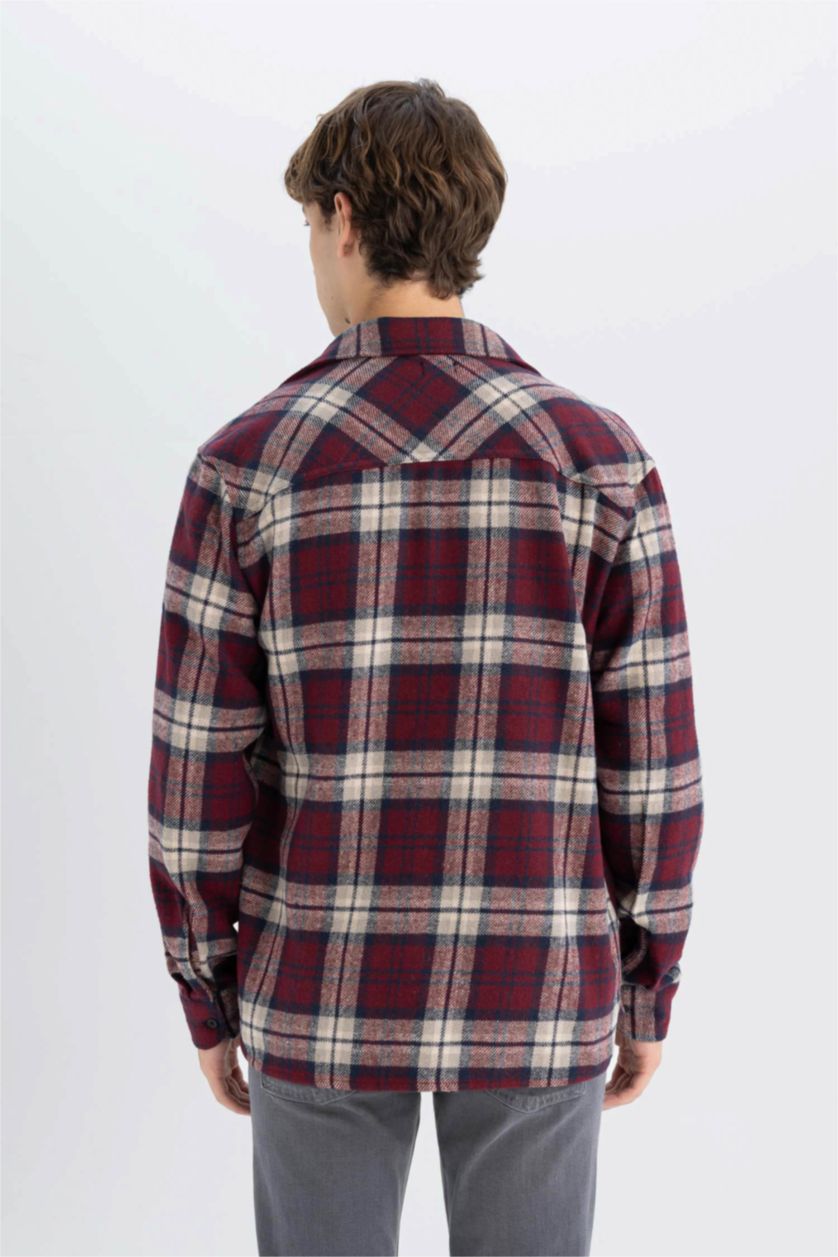 Erkek Bordo Regular Fıt Oduncu Uzun Kollu Gömlek