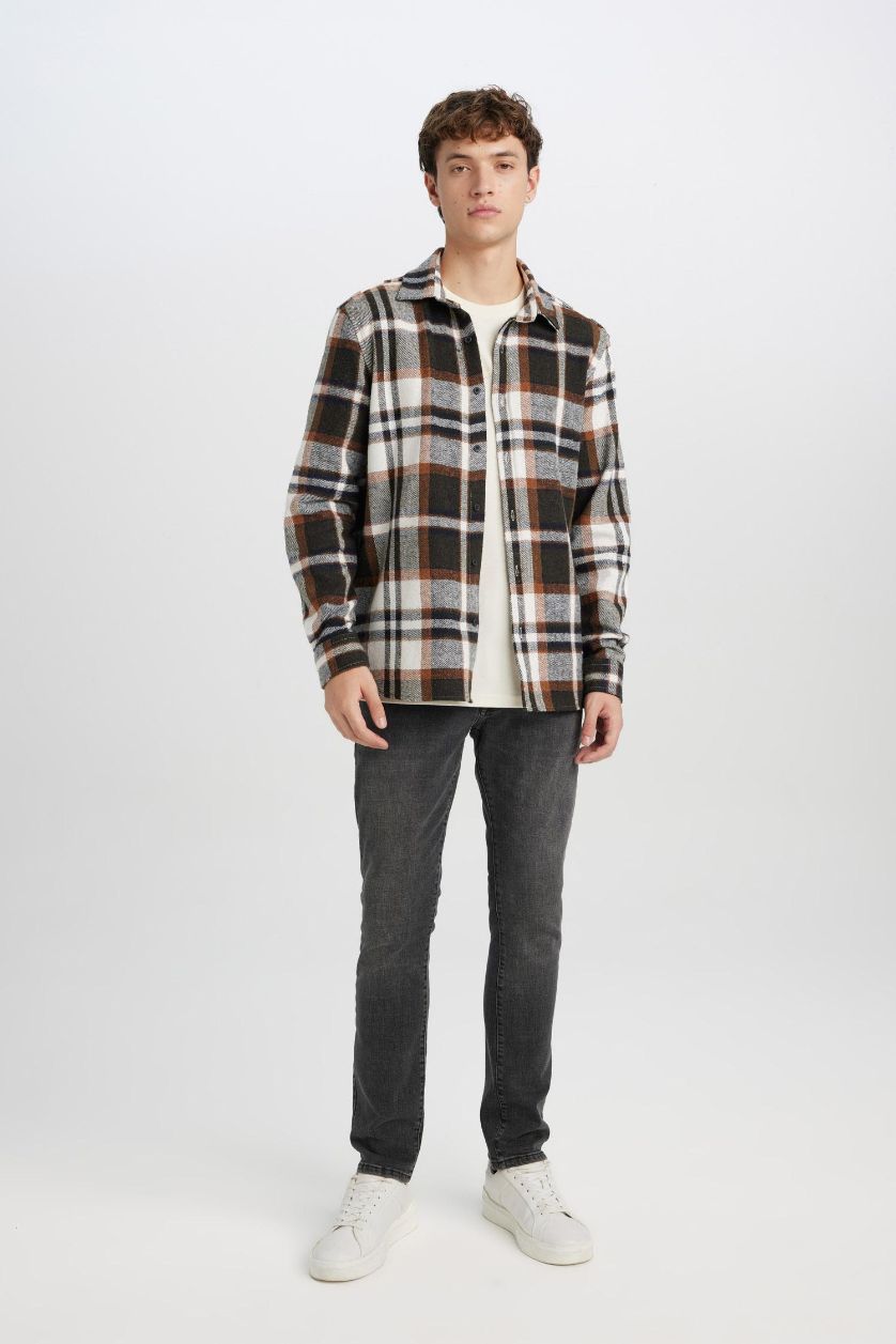 Erkek Meşe Yeşili Regular Fit Kareli Oduncu Flanel Uzun Kollu Gömlek