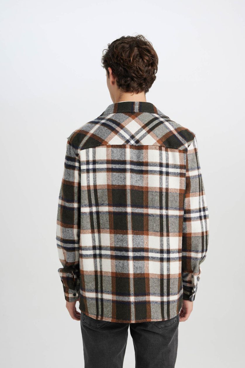 Erkek Meşe Yeşili Regular Fit Kareli Oduncu Flanel Uzun Kollu Gömlek