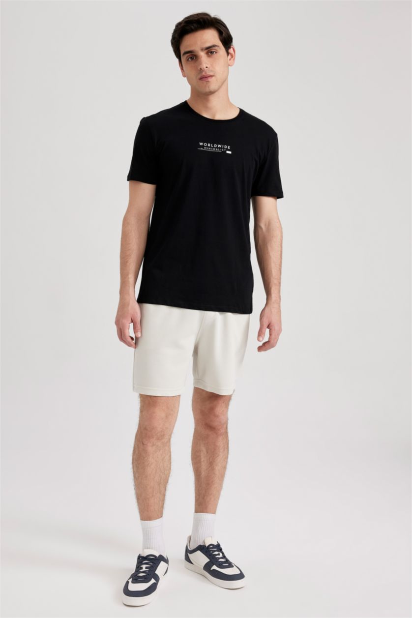 HOMME Noir T-shirt à manches courtes Coupe Régulière Imprimé Col rond