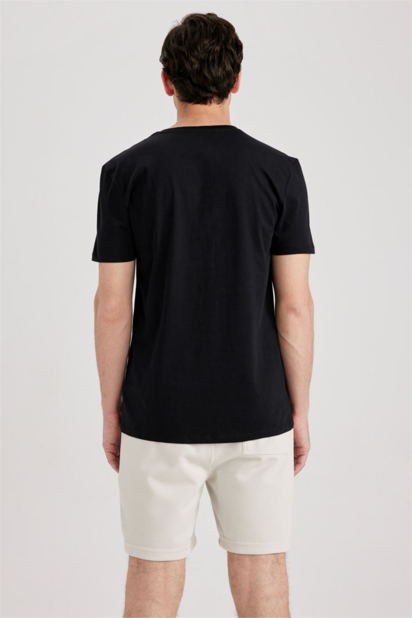 HOMME Noir T-shirt à manches courtes Coupe Régulière Imprimé Col rond