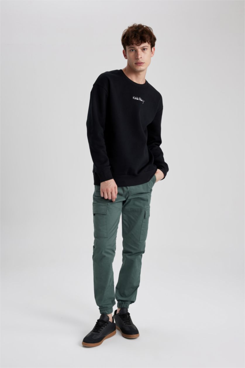 HOMME Vert Pantalon Gabardine Cargo Slim à Poches Cargo