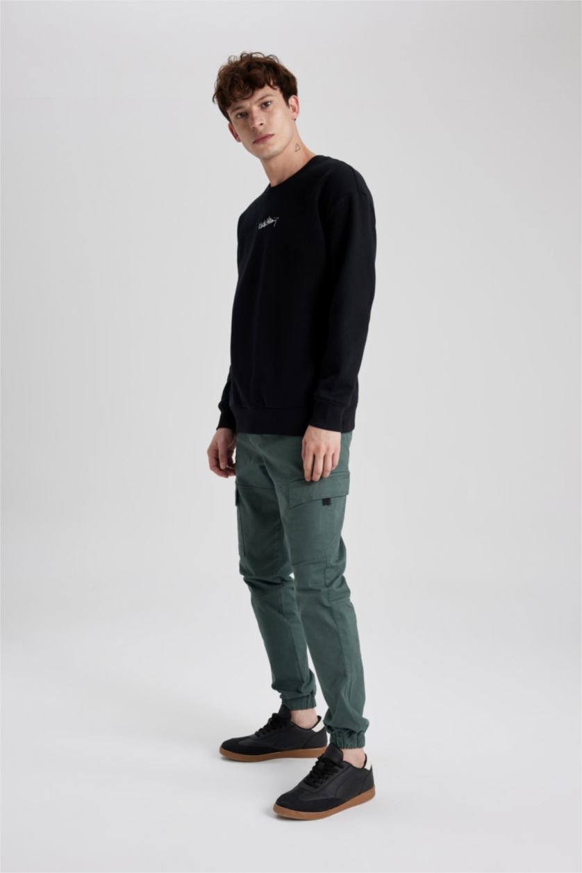 HOMME Vert Pantalon Gabardine Cargo Slim à Poches Cargo
