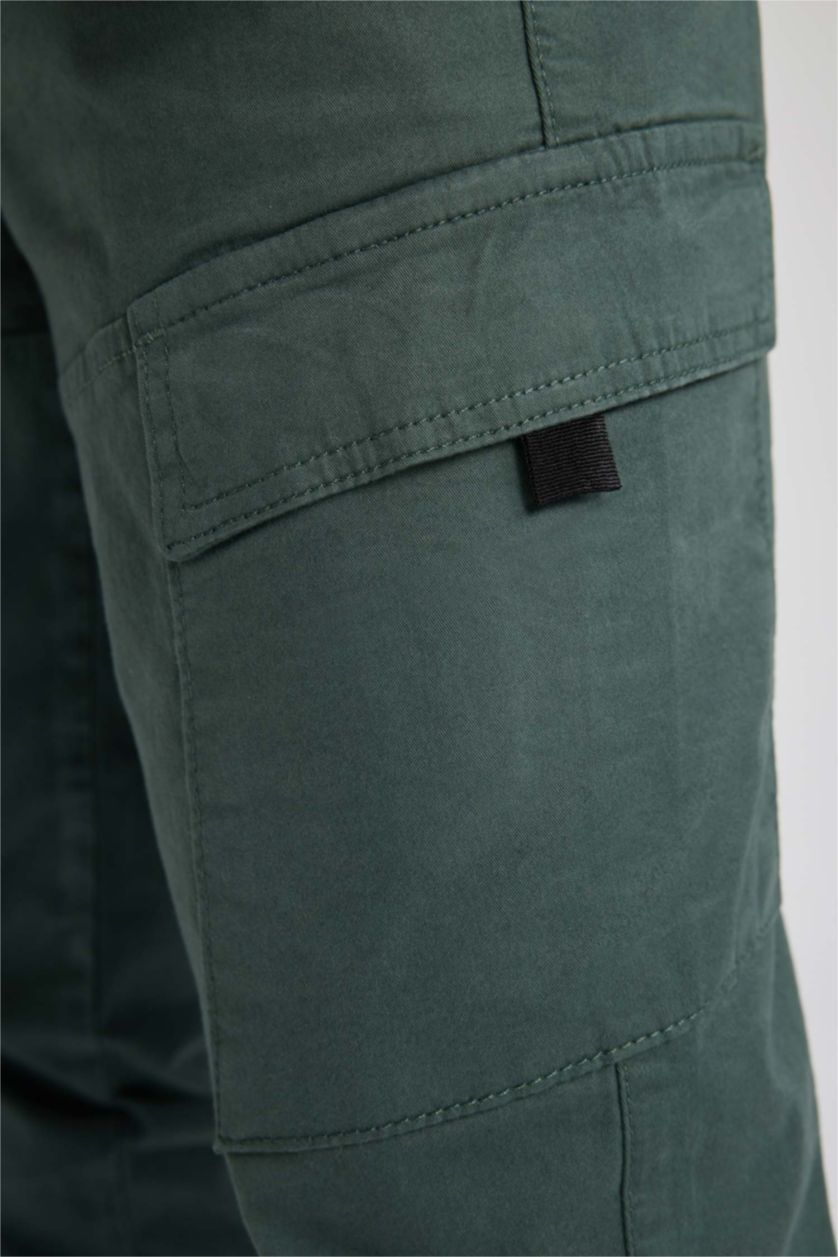 HOMME Vert Pantalon Gabardine Cargo Slim à Poches Cargo