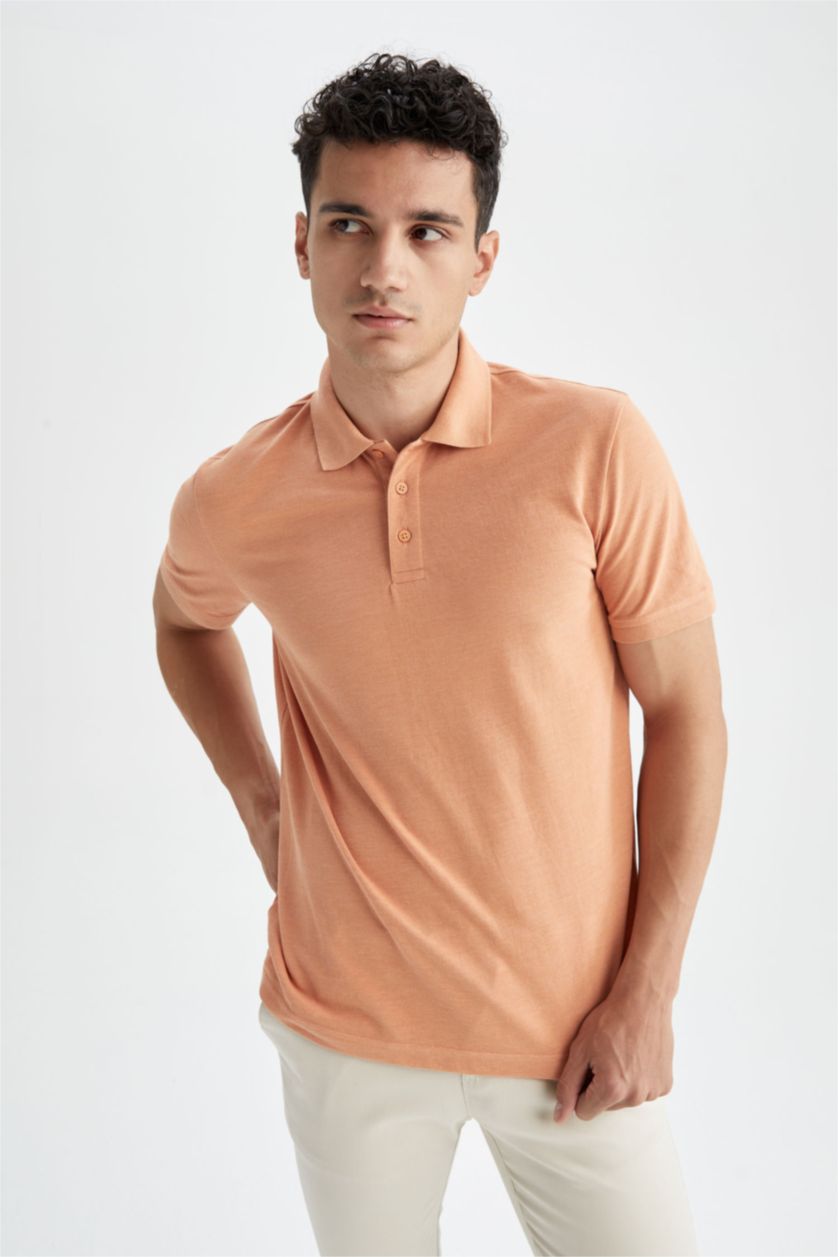 Мужчины Лососевый Футболка-поло стандартного кроя для мужчин